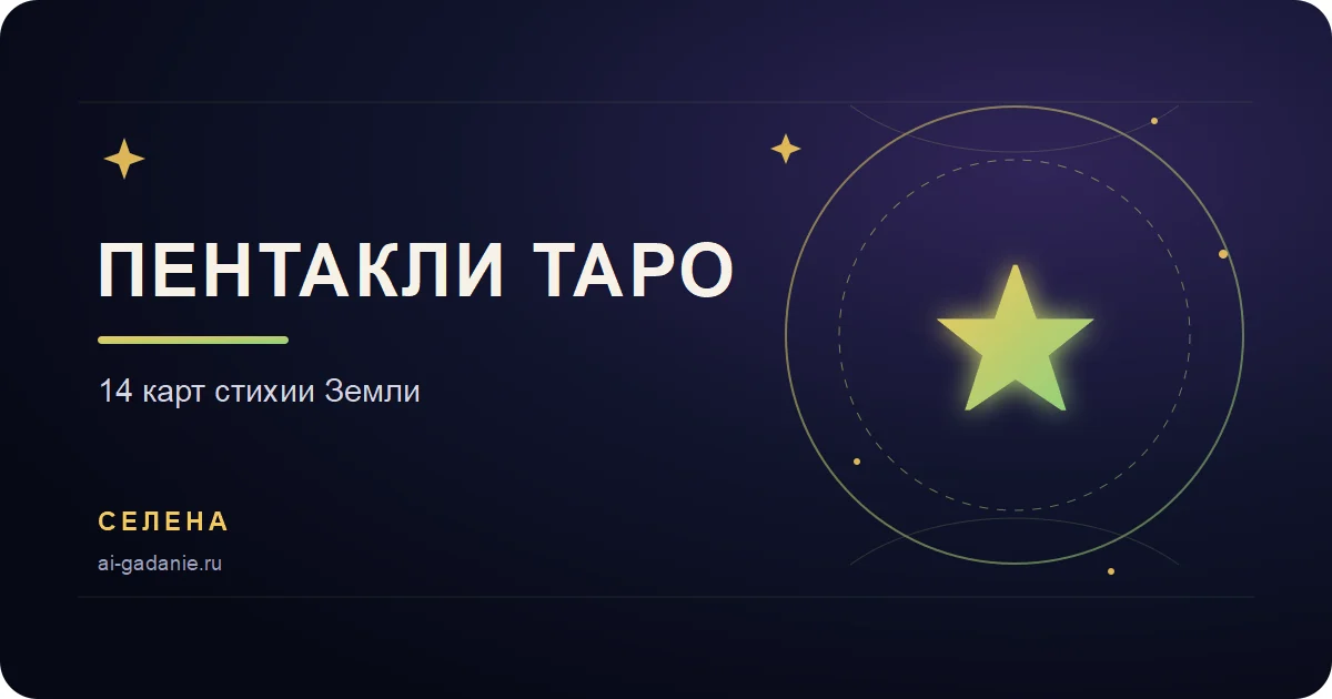 Золотая пентаграмма масти Пентаклей Таро в земной зелёной рамке
